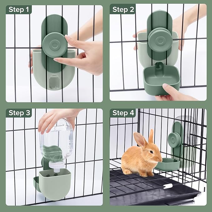 Kenond 28oz Hanging Automatic Rabbit Water Bottle, Guinea Pig Water Bottle No Drip, Gravity Water Dispenser for Cage, Suitable for Guinea Pig, Bunny, Hamsters and Other Small Animals(Green)