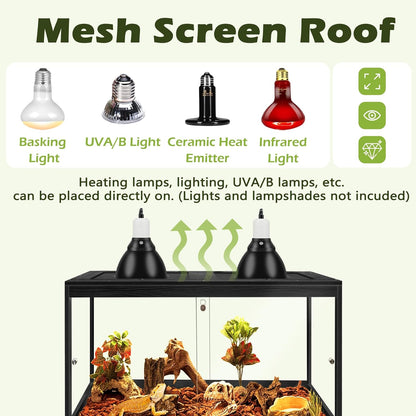 PROLEE Bearded Dragon Tank with Leg,Tempered Glass Lizard Tanks and Reptile Enclosure,Up to 78 Gallon Reptile Tank with Metal Mesh and Lockable Door for Snakes,Chameleon (Black, 24Gallons,24inch)