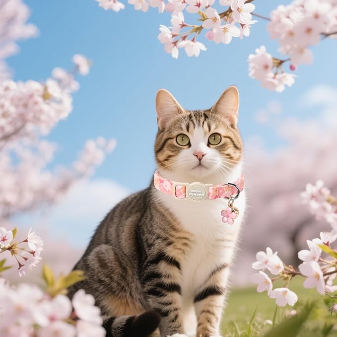 Unique style paws 2 Pack Spring Summer Kitten Collar Breakaway with Bell&Pendant, Adjustable Safety Rose Daisy Flower Cat Cotton Collar for Girl Boy Cat and Small Pet
