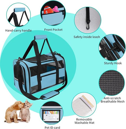 Large Cat Carrier Dog Carrier, Pet Carrier for 2 Cats Large Cats, Dog Carrier for Small Dogs, Collapsible Soft Sided Pet Carrier for Kitten Puppy Under 25 lbs, Blue