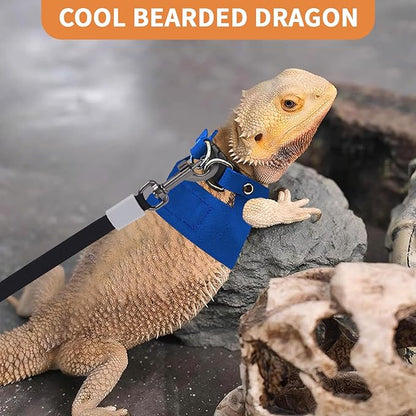 3 Pack Bearded Dragon Leash and Harness Set, Retractable 9.8FT Leash with 3 Sizes Adjustable Soft Harness for Reptile Small Animals Outdoor, Cute Lizard Vest Clothes for Reptile Lovers -Blue