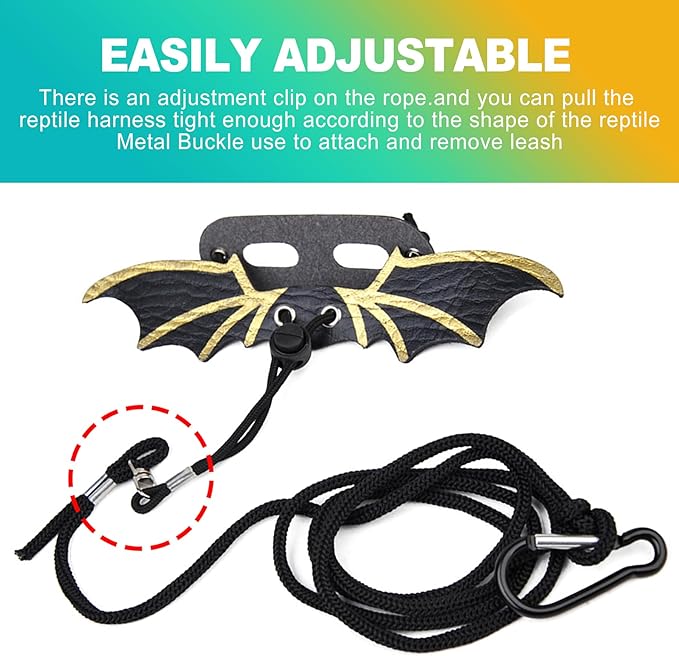 3 Pack Bearded Dragon Harness and Leash Set, Adjustable Soft Leather Reptile Costume with Cool Wings for Lizards, Geckos, Chameleons, Iguanas, Small Pets, Outdoor Walking, Black