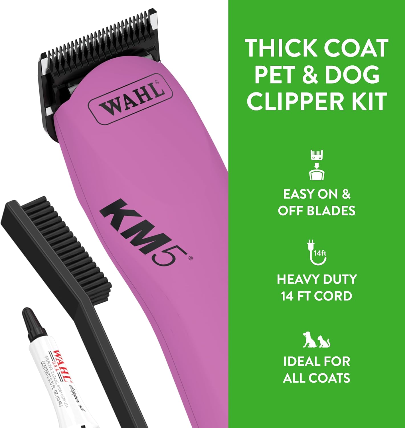 Wahl Professional Animal Thick Coat Pet Clipper & Dog Clipper (#9787-300) - Hair Remover - Grooming Clippers for Dog, Cat - for Thick Haired Pets - 2 Speeds - Pink
