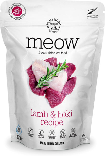 The New Zealand Natural Pet Food Co Meow Freeze Dried Cat Food - Lamb & Hoki Recipe, High Protein Treats, Meals & Toppers, Dry Cat Food, 9.9 oz