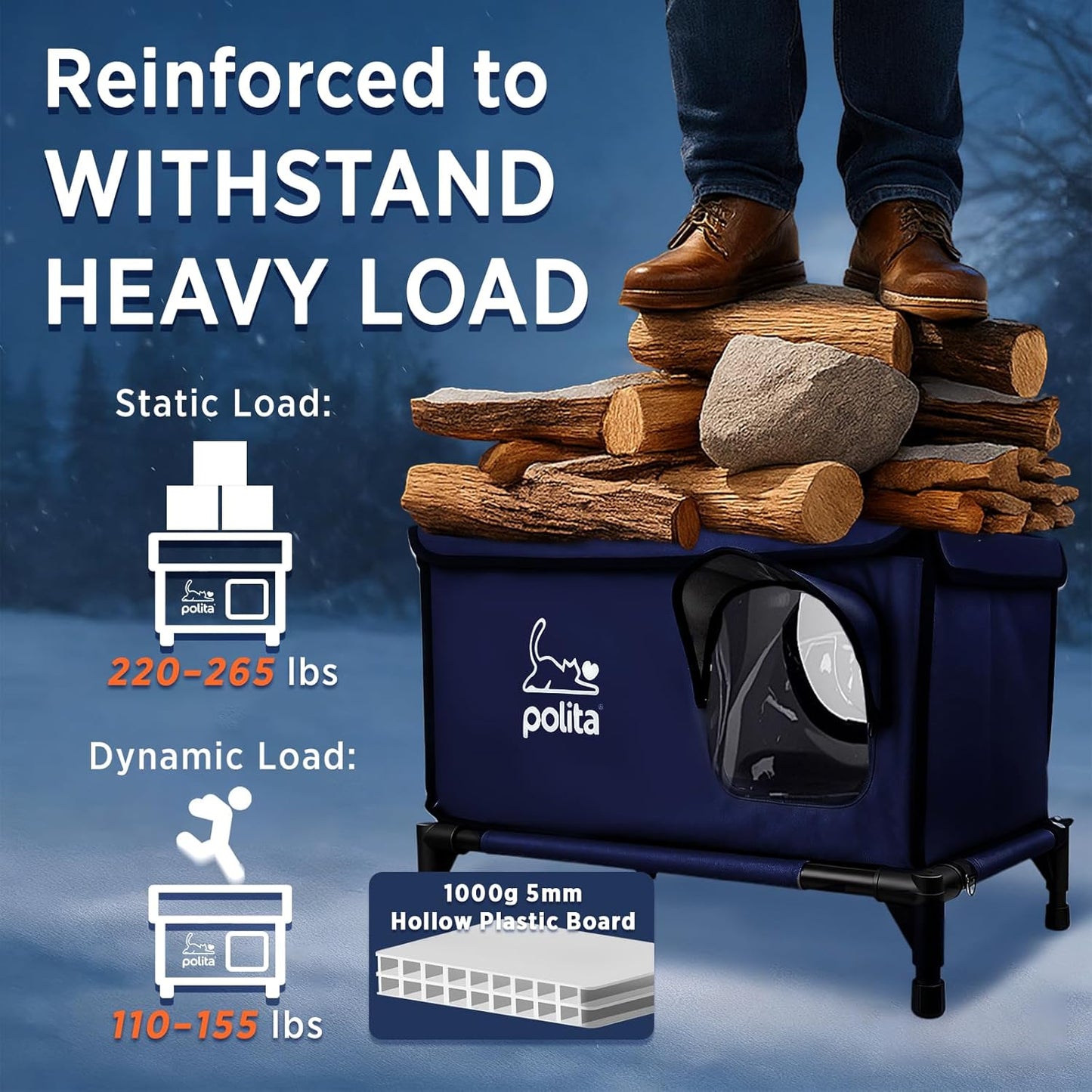 Rugged Heated Cat House for Outdoor Cats in Winter, Extremely Insulated & 100% Weatherproof, Elevated Feral Cat Shelter with Waterproof Eaves & Safe Escape Door for Stray & Barn Cats