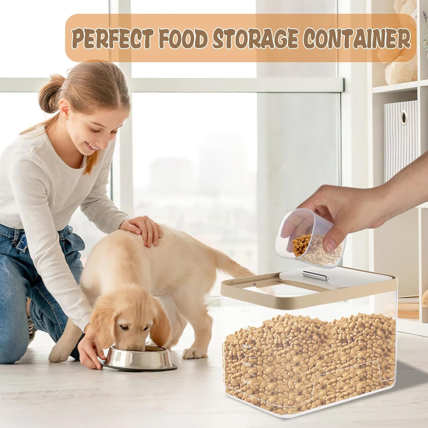 CIEOVO 2 Pack Airtight Dog Food Storage Container, 10Lbs Clear Pet Dog Food Storage Bin with Measuring Scoops for Rice Grain Pet Dog Cat Bird Dog Treat Storage Food Fresh