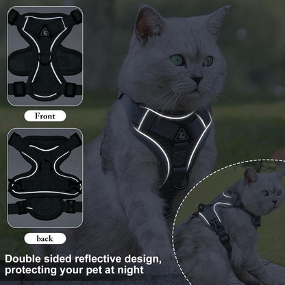 Large Cat Harness and Leash Set for Walking - Escape Proof Adjustable Vest, Reflective Breathable Mesh with 4 Buckles for Big Cats