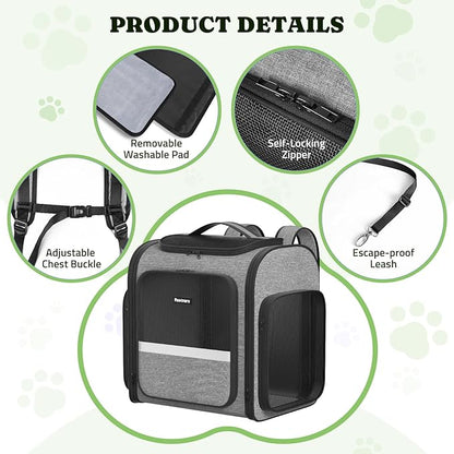 Pawtners Dog Backpack Carrier Large Pet Carrier Backpack for Kitten Small Dogs Puppies & Large Cats Up to 18 Lbs, Breathable Dog Backpack with Anti-Scratch Mesh, Ventilated Design, Perfect for Travel