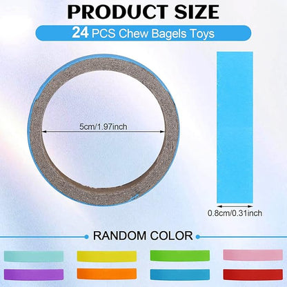 Jenaai 24 Pcs Chew Bagels Bird Toys for Parrots 2.4 Inch Wood Bird Chew Toys Colorful Cardboard Foraging Chew Foot Wooden Training Toy for Cockatiels Cockatoos Macaws and Similar Sized Pet Birds