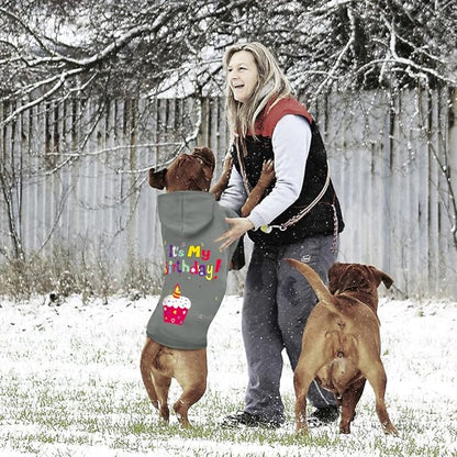 GreenJoy Dog Sweater Dog Hoodie Cold Weather Coat Hooded Sweatshirt for Puppies,Cats, Small Medium Large Dogs (Grey(It's My Birthday), Medium)
