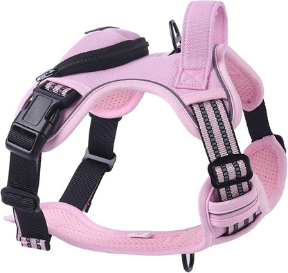 BUMBIN Dog Harness for Large Dogs, No Pull Adjustable No Choke Pet Vest with Dog Leash Fit Smart Reflective Pet Walking Harness for Training Easy Control Soft Handle Pink S
