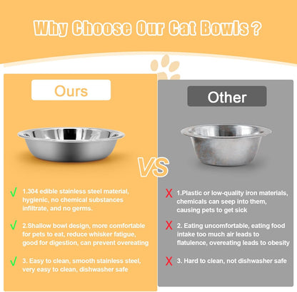 5 PCS Stainless Steel Cat Bowl-Shallow Wide Flat Cats Food Bowls,Metal Kitten Dishes Whisker Friendly Fatigue Relief,Replacement Basic Kitty Plates for Elevated Stand,Dishwasher Safe…