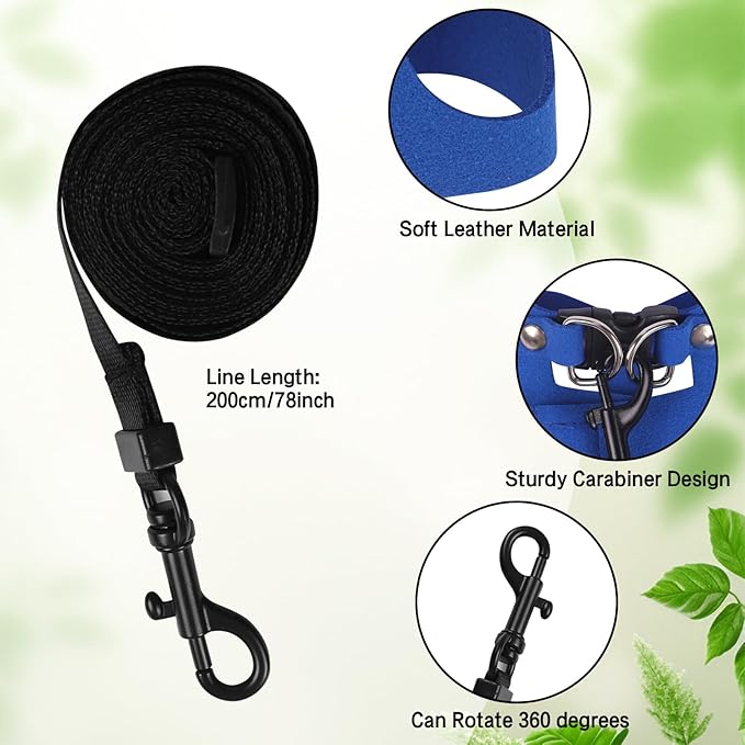 Bearded Dragon Harness Leash Set 3 Size Adjustable Lizards Training Walking Leather Vest Escape-Proof Traction Rope for Outdoor Small Reptiles Animal Squirrels (Blue)