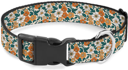 Orange White Flower Green Leaf Pet Collars Dog Collars Soft Elastic Neck Strap for Female Male Puppy Cats