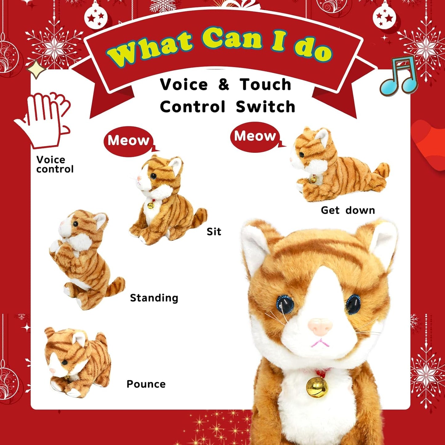 Interactive Plush Toys, Stuffed Toy, Stuffed Animal Toy, Walking Toys, Light Irradiative Sound Control Electronic Cats Robot Pets Gift for Children