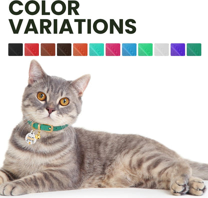 BRONZEDOG Leather Cat Collar with Removable Bells Non Breakaway Kitten QR Tag for Girl Boy (7" - 9" for Cats, Pink & Gold)