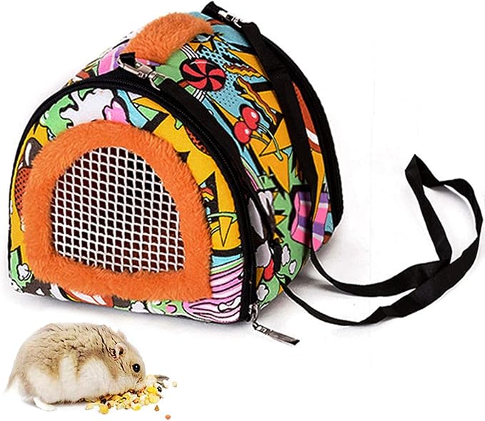 Travel Small Animals Hedgehog Hamster Guinea Pig Carrier for Small Guinea Pigs Rats Chinchillas Hamsters Hedgehogs Carriers Pouch Bag with Detachable Strap Breathable Outdoor Warm Small Pet Carrier