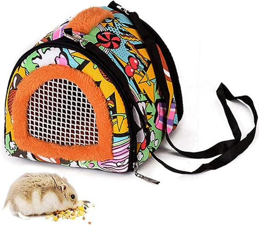 Travel Small Animals Hedgehog Hamster Guinea Pig Carrier for Small Guinea Pigs Rats Chinchillas Hamsters Hedgehogs Carriers Pouch Bag with Detachable Strap Breathable Outdoor Warm Small Pet Carrier