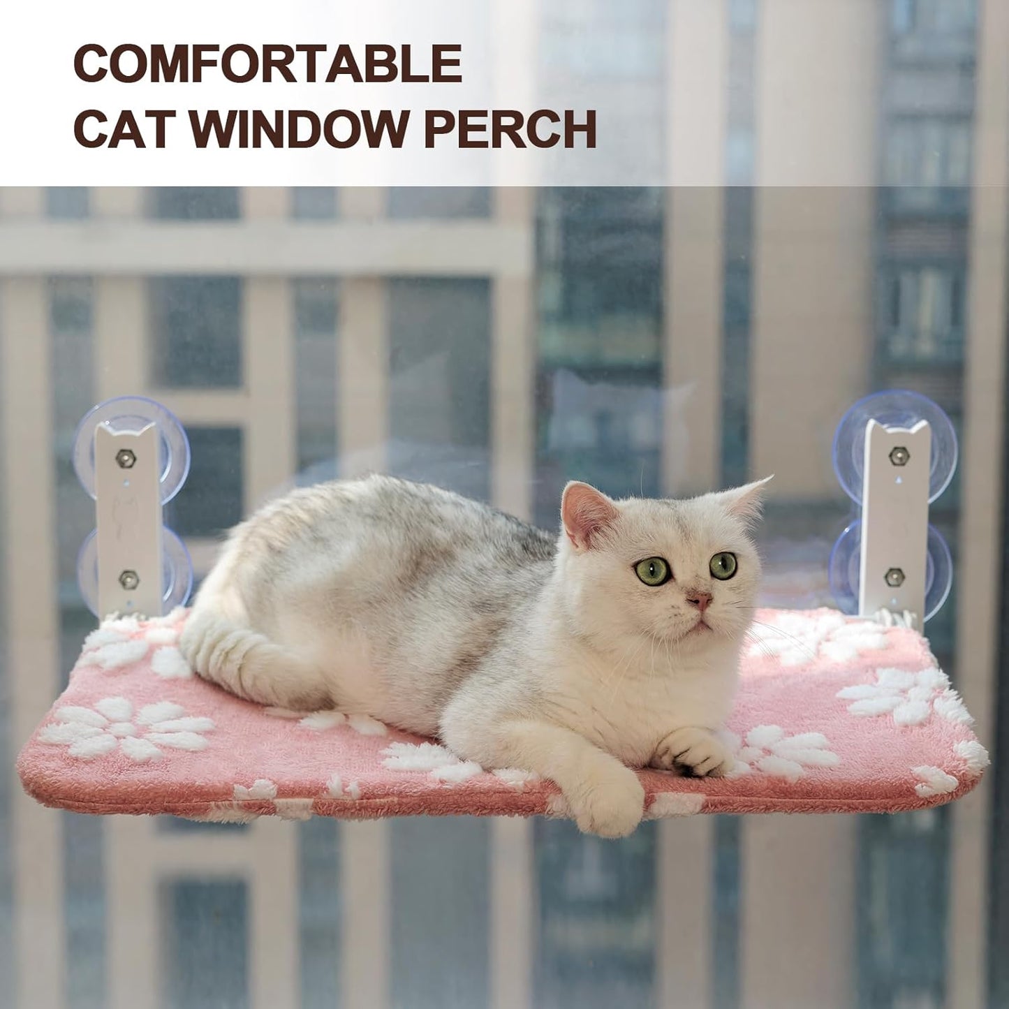 Cat Window Perch, Foldable Cat Window Hammock with Cute 3D Textured Flower Cover and Strong Suction Cups, Cordless Window Seat Bed for Indoor Cats (Pink, Large)