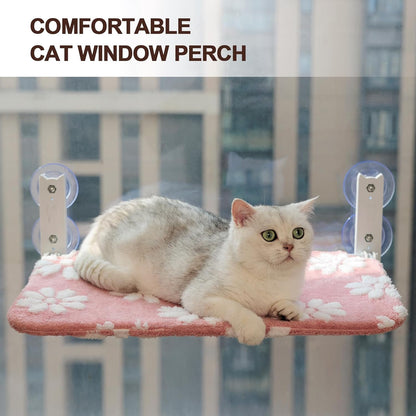 Cat Window Perch, Foldable Cat Window Hammock with Cute 3D Textured Flower Cover and Strong Suction Cups, Cordless Window Seat Bed for Indoor Cats (Pink, Large)