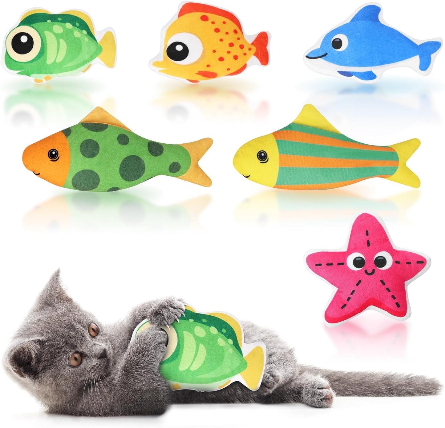 6 Pcs Catnip Toys for Cats, with Various Cute Fish Styles, Catnip Crinkle Sound, Soft and Durable, Interactive Kitten Kicker for Indoor Kitty Exercise for All Breeds