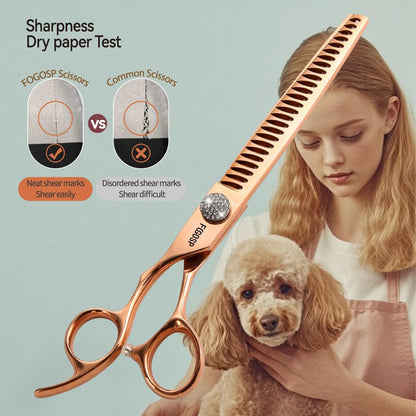 Left Handed Professional Chunkers Dog Grooming Scissors 7.5'' Rose Gold Titanium Thinning Shears for Large Dogs Poodle Pet Grooming Shears Japanese 440C 70% Thinning Rate 26 Teeth(7.5,Chunker)