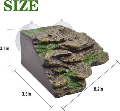 PINVNBY Resin Turtle Basking Platform with 2 Pcs Suction Cups,Floating Dock for Turtles,Tortoise Climbing Ramp Shale - Ideal for Aquatic Turtles,Stable & Durable,Easy to Install(Green Brown L)