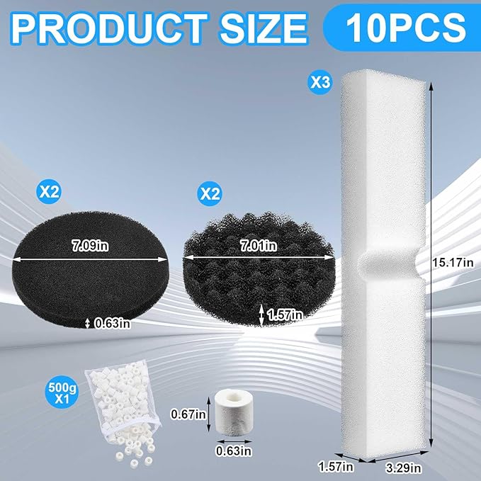 9 Pcs Replacement Filter Media Kit Compatible with Fluval Fx4/fx5/fx6 Aquarium Filters Including Biological-Foam Pads, Biological-Foam Block, Media, Carbon Foam Pad, Silicone Lube