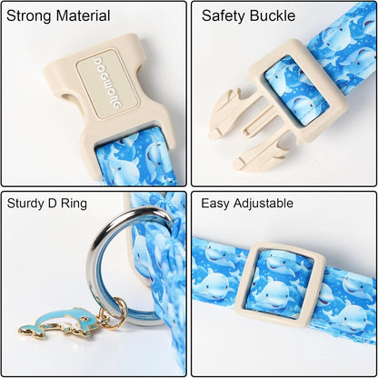 DOGWONG Whale Cotton Dog Collar, Summer Cute Shark Dog Collar Durable Soft Fabric Male Pet Dog Collars Boy Puppy Necklace for Small Medium Large Dogs