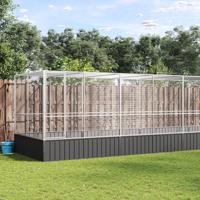 Galvanized Steel Large Flight King Bird Cage with Extension, Steel Outdoor Aviary, Outdoor Indoor Large Bird Cage Aviary Pet House for Cockatiels African Parakeets, 327.6"x81.5"x83.5",-312