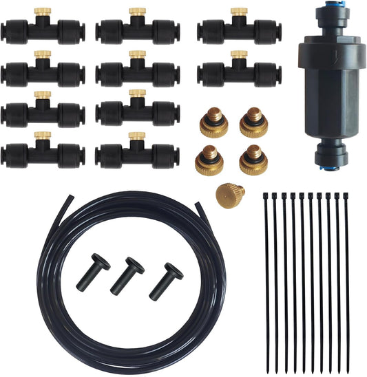 Reptile Terrariums Misting Accessories kit, Reptile Mister Nozzles, with 10 Misting Nozzle, 5 Brass Plugs, 3 Plugs, 1 Misting System Filter, 16ft 1/4 inch Tube, Black
