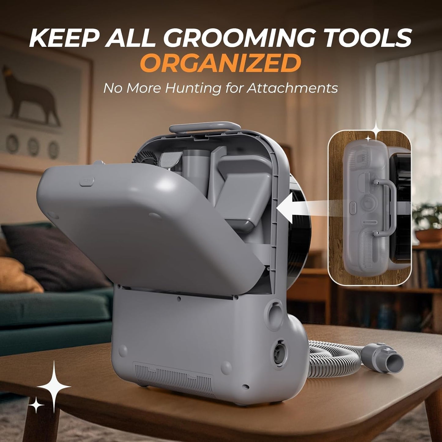 Dog Grooming Vacuum and Dryer, Pet Grooming Vacuum for Dogs with 3 Liter Canister, 15000Pa Suction Dog Vacuum for Shedding Grooming, Extra Space for Storage for 5 Grooming Kits, Grey