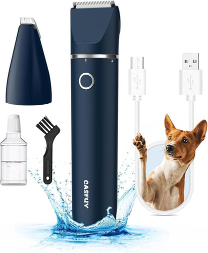 Casfuy Cordless Hair Trimmer, Low Noise Grooming Clipper for Dogs Cats & Small Pets, USB Rechargeable, Double Blades for Trimming Hair Around Paws, Eyes, Ears, Face, Rump