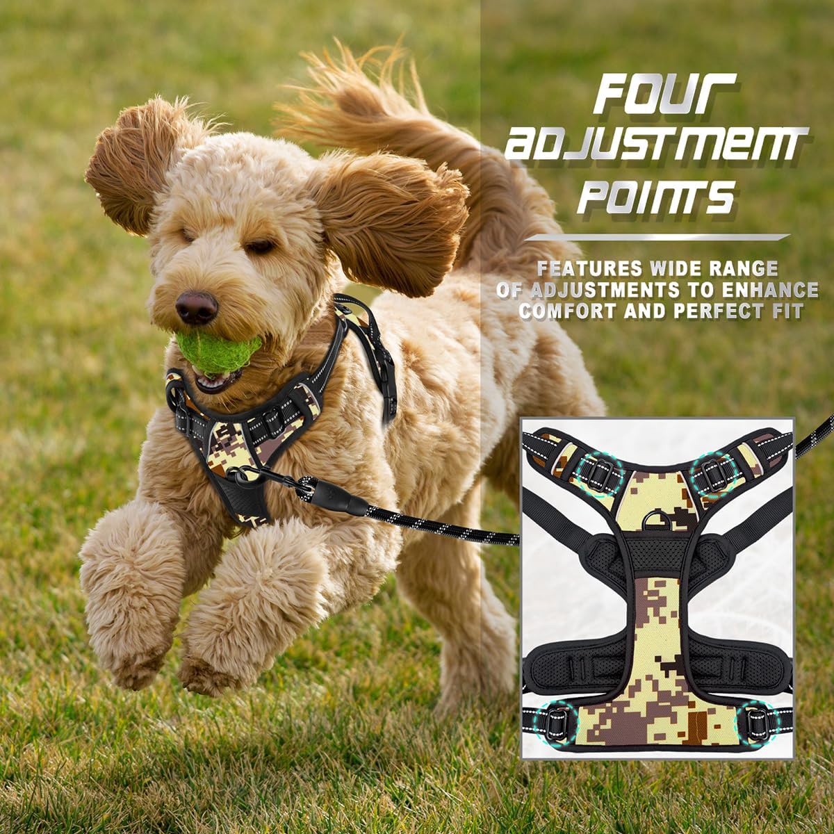 BARKBAY No Pull Dog Harness Front Clip Heavy Duty Reflective Easy Control Handle for Large Dog Walking(Desert camo,XS)