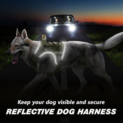 WINGOIN Tactical Dog Harness for Medium Dogs, Heavy Duty No Pull Dog Harness with Handle, Adjustable Reflective Military K9 Pet Vest for Pitbull, Female, Male, Walking, Hunting, Green Camo (M)