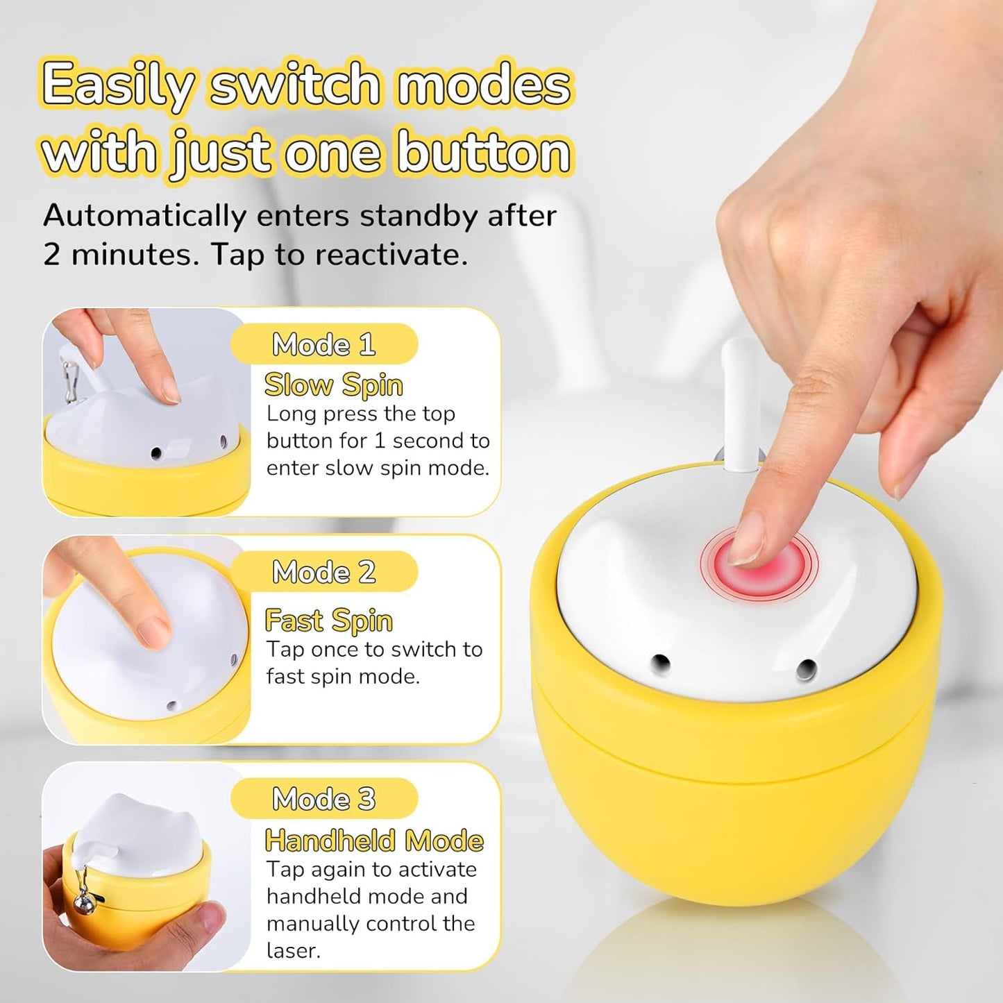 Cat Laser Toy Automatic with Dual Beams, Quiet 35–38dB Rotation, Wobble Base & 3 Modes –– Interactive Laser Automatic Cat Toy for Indoor Cats and Kittens Fun Play