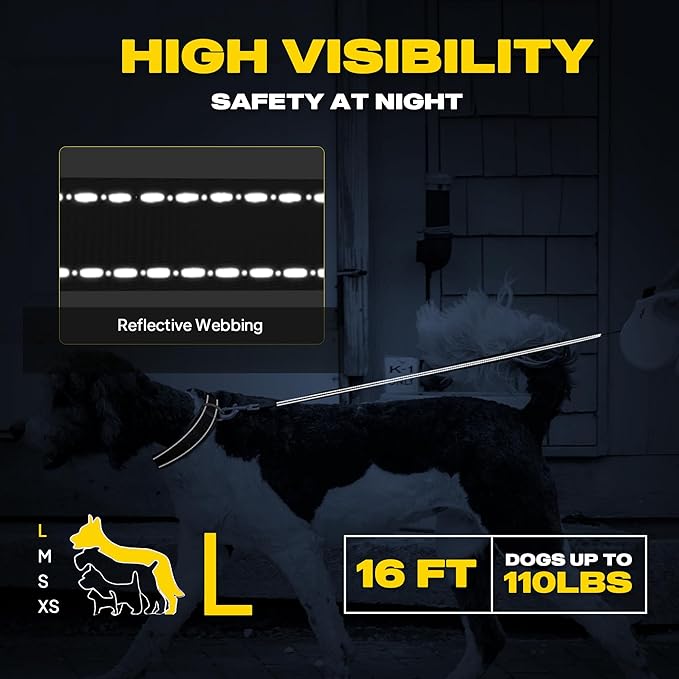 Fida Retractable Dog Leash, 16ft Heavy Duty Pet Walking Leash for Medium/Large Dog up to 110 lbs, Tangle Free. One-Hand Brake (Large, Orange)