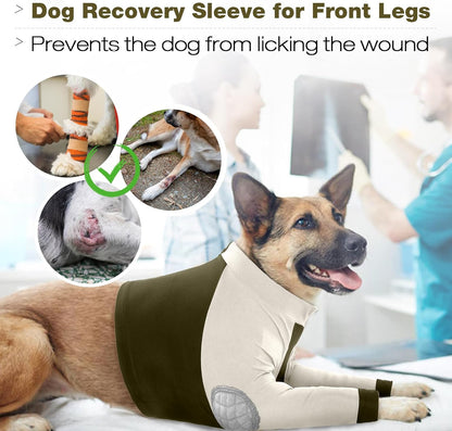LeLePet Dog Recovery Suit for Front Legs, Dog Sleeve to Stop Licking, Elbow Protector for Leg Injuries Shoulder Wounds After Surgery Male Female,Zippered Long-Sleeved Shirt Cone Alternative(S-3XL)