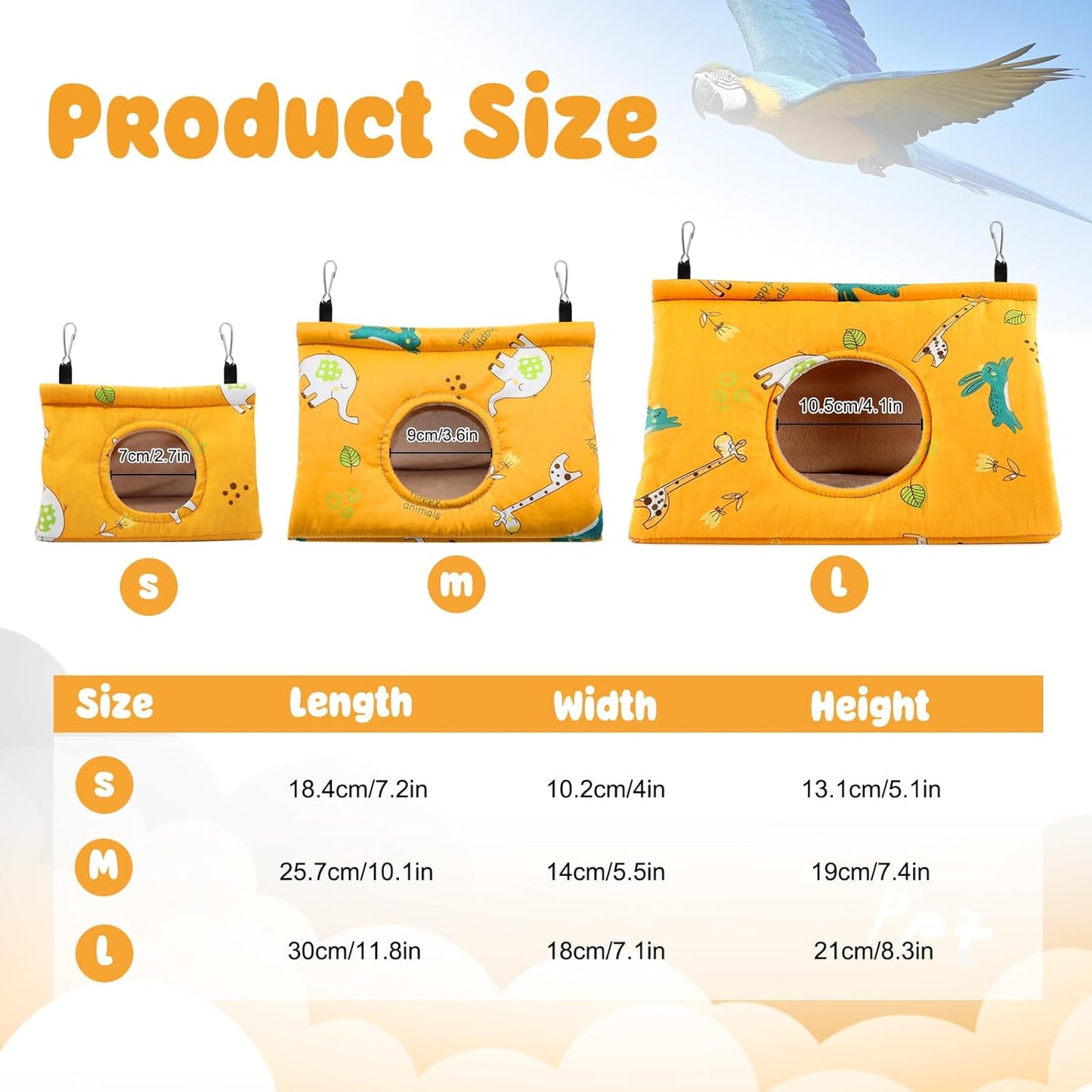 Rypet Winter Warm Bird Nest House - Hanging Hammock Velvet Shed Hut Cage Plush Fluffy Birds Hideaway Sleeping Bed Fuzzy for Parrot Parakeet Cockatiels Budgies Lovebird Medium（Yellow）