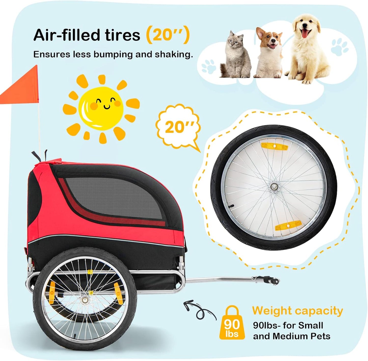 Dog Bike Trailer - HAPPAWS Dog Trailer for Bicycle, Cargo Cycle Trailers Wagon Cart Pet Bike Carrier w/ 3 Doors, Aluminum Wheels, Safety Flag, Easy to Connect&Disconnect, Collapsible to Store