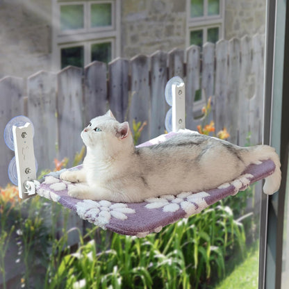 Cat Window Perch, Foldable Cat Window Hammock with Cute 3D Textured Flower Cover and Strong Suction Cups, Cordless Window Seat Bed for Indoor Cats (Purple, Large)