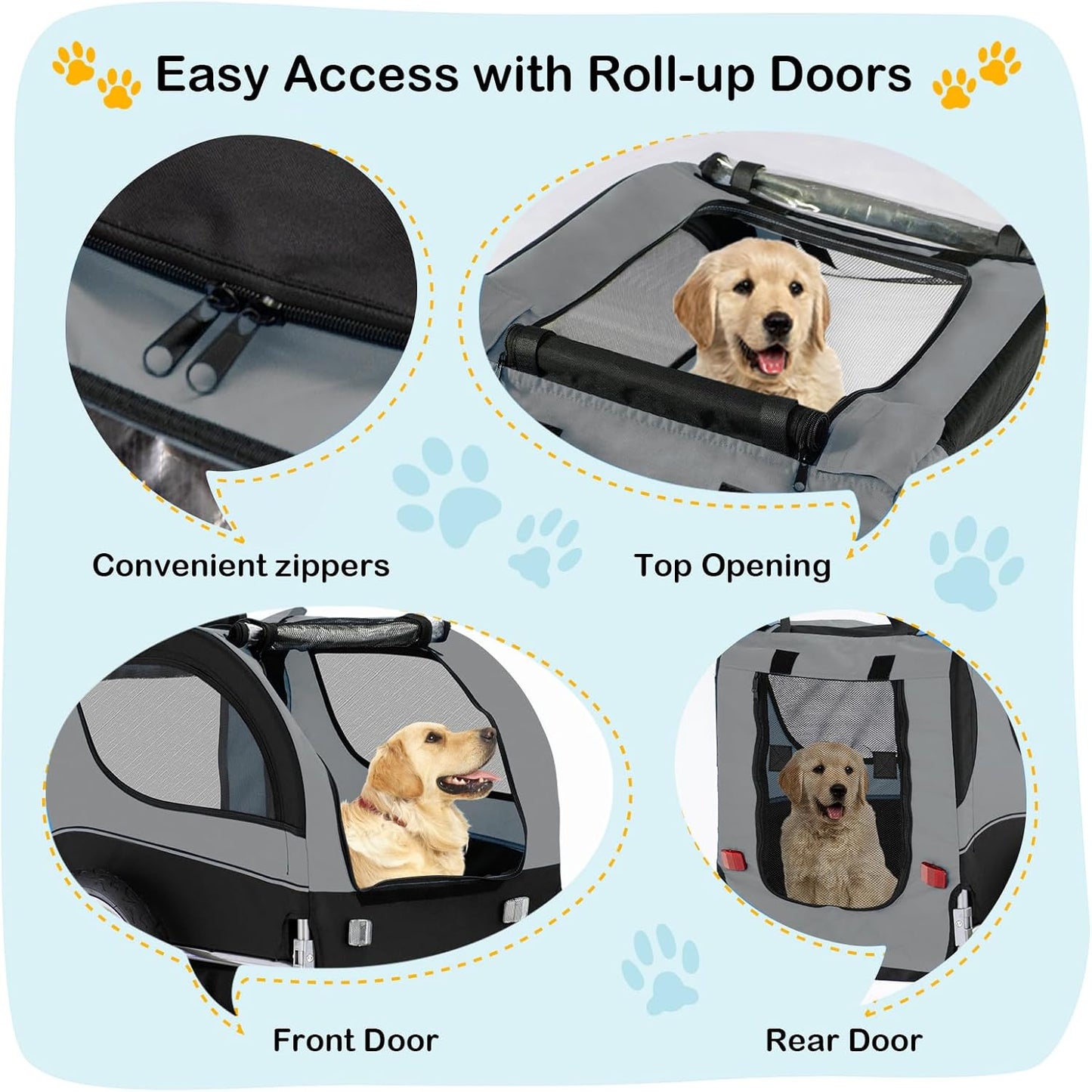 Dog Bike Trailer - HAPPAWS Dog Trailer for Bicycle, Cargo Cycle Trailers Wagon Cart Pet Bike Carrier w/ 3 Doors, Aluminum Wheels, Safety Flag, Easy to Connect&Disconnect, Collapsible to Store