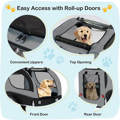 Dog Bike Trailer - HAPPAWS Dog Trailer for Bicycle, Cargo Cycle Trailers Wagon Cart Pet Bike Carrier w/ 3 Doors, Aluminum Wheels, Safety Flag, Easy to Connect&Disconnect, Collapsible to Store