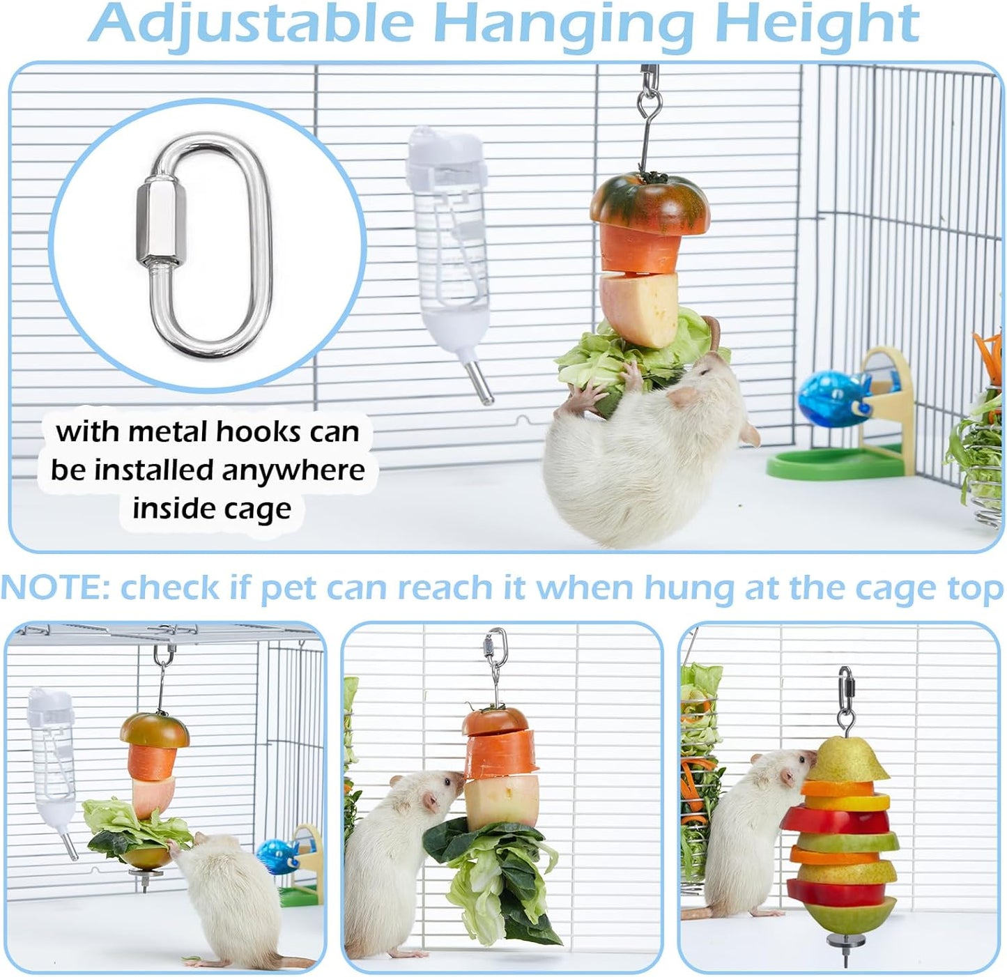 2Pcs Rat Enrichment Toys, 304 Stainless Steel Rat Foraging Toy for Fruit Vegetable Holder, Fancy Mice Cage Accessories Puzzle Toy, Hanging Rodent Toys Slow Feeder, Bird Foraging for Parakeet