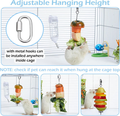 2Pcs Rat Enrichment Toys, 304 Stainless Steel Rat Foraging Toy for Fruit Vegetable Holder, Fancy Mice Cage Accessories Puzzle Toy, Hanging Rodent Toys Slow Feeder, Bird Foraging for Parakeet