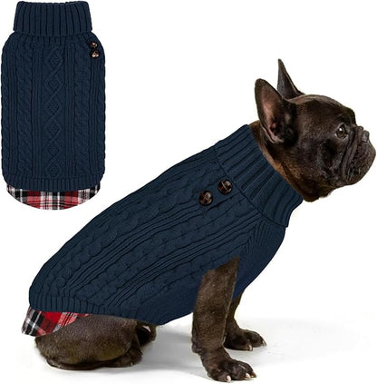 KYEESE Dog Sweater Warm Turtleneck Medium Dogs Sweater Thick Pet Coat for Fall Winter Cold Weather Soft Pullover Dog Sweaters for Medium Dogs Boy Stretchy Knitwear Cat Clothes with Gingham Patchwork