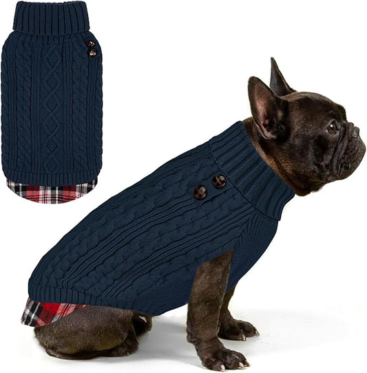 KYEESE Dog Sweater Warm Turtleneck Medium Dogs Sweater Thick Pet Coat for Fall Winter Cold Weather Soft Pullover Dog Sweaters for Medium Dogs Boy Stretchy Knitwear Cat Clothes with Gingham Patchwork