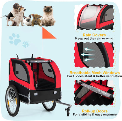 Dog Bike Trailer - HAPPAWS Dog Trailer for Bicycle, Cargo Cycle Trailers Wagon Cart Pet Bike Carrier w/ 3 Doors, Aluminum Wheels, Safety Flag, Easy to Connect&Disconnect, Collapsible to Store