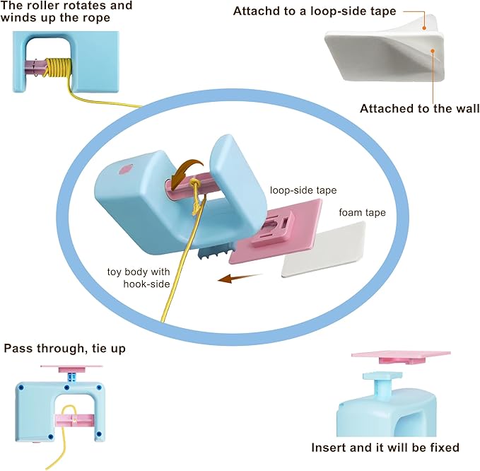 Interactive Hanging Cat Retractable String Toys for Indoor Kittens and Bored Adult Cats with 3 Flying Feathers, Automatic Electric Teaser for Enrichment and Chase, Rechargeable, Blue