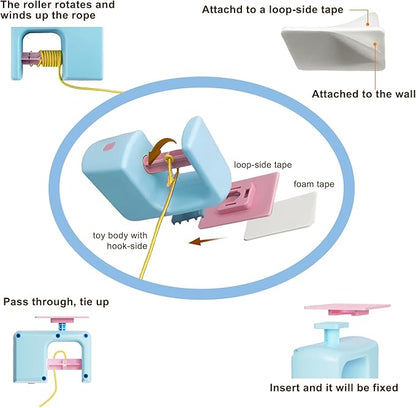 Interactive Hanging Cat Retractable String Toys for Indoor Kittens and Bored Adult Cats with 3 Flying Feathers, Automatic Electric Teaser for Enrichment and Chase, Rechargeable, Blue